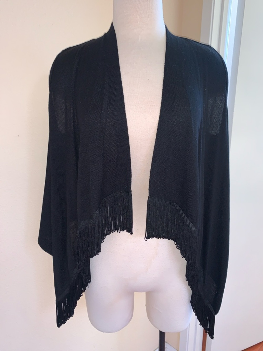 NWT Black Fringe Open-Front Poncho Cardigan